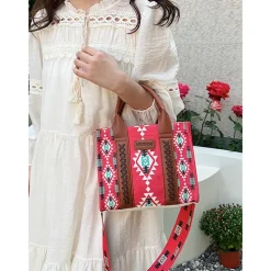 Women's Boho Ethnic Print Tote Bag – Vintage-Inspired Canvas Handbag with Leather Accents, Ideal for Casual Outings and Everyday Use