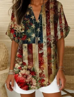 Women's Boho Shirt Graphic Bohemia Vintage Daily Sleeveless Short Sleeve V Neck Regular Tops Daily Holiday Semi Formal White Red Blue Green Beige Summer Spring