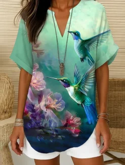 Women's Boho Shirt Graphic Bohemia Vintage Daily Sleeveless Short Sleeve V Neck Regular Tops Daily Holiday Semi Formal White Red Blue Green Beige Summer Spring