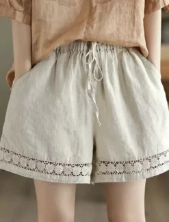 Women's Boho Shorts Solid Color Chinos Shorts Vacation Vintage Fashion Short High Waist Plain Pocket Drawstring Comfort Outdoor Micro-elastic Vacation Street Daily Black White Orange Green