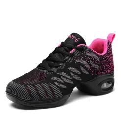 Women's Breathable Flyknit Dance Sneakers with Air Cushion Sole – Lightweight Jazz Fitness Shoes for Zumba, Workout, or Casual Wear
