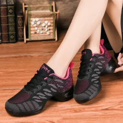 Women's Breathable Flyknit Dance Sneakers with Air Cushion Sole – Lightweight Jazz Fitness Shoes for Zumba, Workout, or Casual Wear