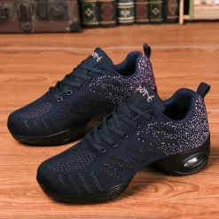 Women's Breathable Flyknit Dance Sneakers with Air Cushion Sole – Lightweight Jazz Fitness Shoes for Zumba, Workout, or Casual Wear