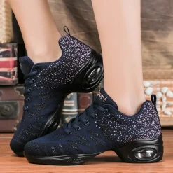 Women's Breathable Flyknit Dance Sneakers with Air Cushion Sole – Lightweight Jazz Fitness Shoes for Zumba, Workout, or Casual Wear