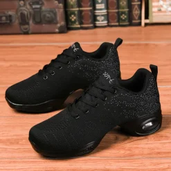 Women's Breathable Flyknit Dance Sneakers with Air Cushion Sole – Lightweight Jazz Fitness Shoes for Zumba, Workout, or Casual Wear