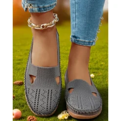Women's Breathable Flyknit Cut-Out Loafers – Lightweight Casual Slip-On Shoes for Gardening and Outdoor Activities