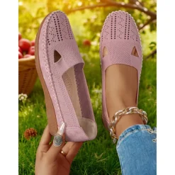 Women's Breathable Flyknit Cut-Out Loafers – Lightweight Casual Slip-On Shoes for Gardening and Outdoor Activities