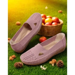 Women's Breathable Flyknit Cut-Out Loafers – Lightweight Casual Slip-On Shoes for Gardening and Outdoor Activities