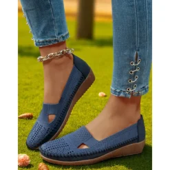 Women's Breathable Flyknit Cut-Out Loafers – Lightweight Casual Slip-On Shoes for Gardening and Outdoor Activities