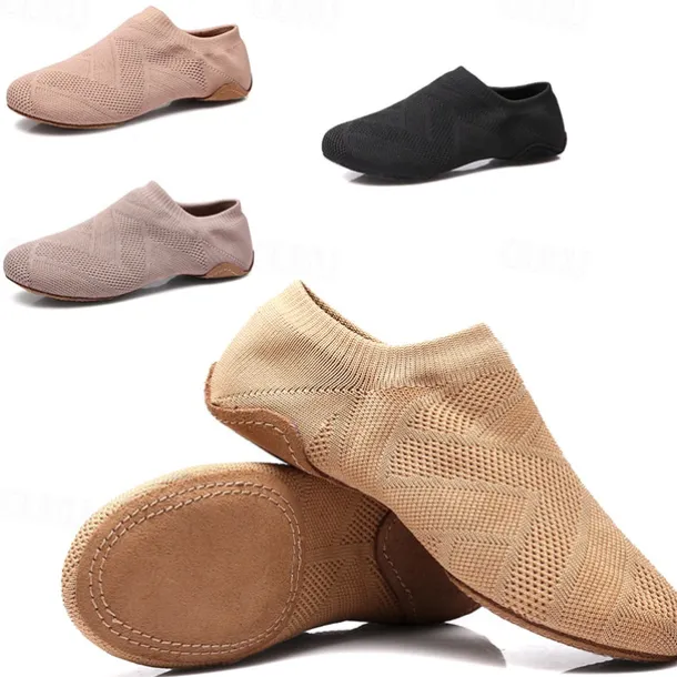 Women's Breathable Knit Jazz Dance Shoes – Lightweight Soft Sole Slip-On Dance Sneakers for Practice & Performance