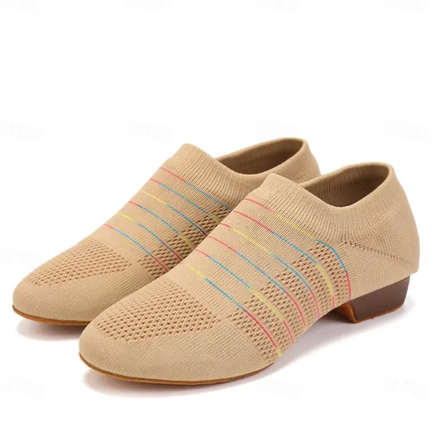 Women's Breathable Knit Jazz Dance Shoes – Lightweight Slip-On Soft Sole Ballroom Sneakers for Latin, Ballet, and Fitness Training