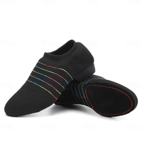 Women's Breathable Knit Jazz Dance Shoes – Lightweight Slip-On Soft Sole Ballroom Sneakers for Latin, Ballet, and Fitness Training