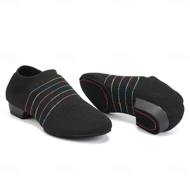 Women's Breathable Knit Jazz Dance Shoes – Lightweight Slip-On Soft Sole Ballroom Sneakers for Latin, Ballet, and Fitness Training