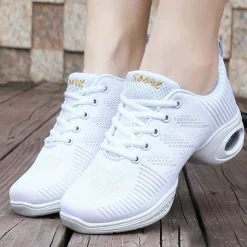 Women's Breathable Mesh Dance Sneakers with Lace-Up Design and Air Cushion Soles – Perfect for Zumba, Jazz, and Fitness Workouts