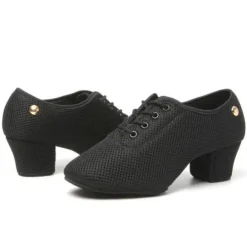 Women's Breathable Mesh Jazz Dance Shoes with Lace-Up Design and Comfortable Heeled Sole for Ballroom and Practice Sessions