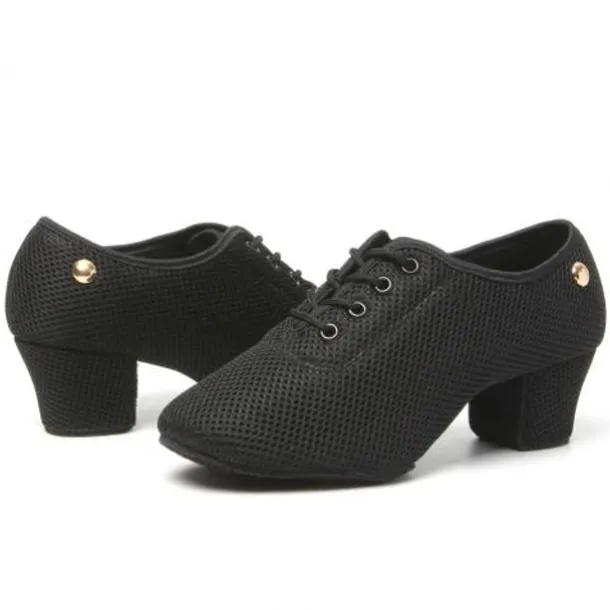 Women's Breathable Mesh Jazz Dance Shoes with Lace-Up Design and Comfortable Heeled Sole for Ballroom and Practice Sessions