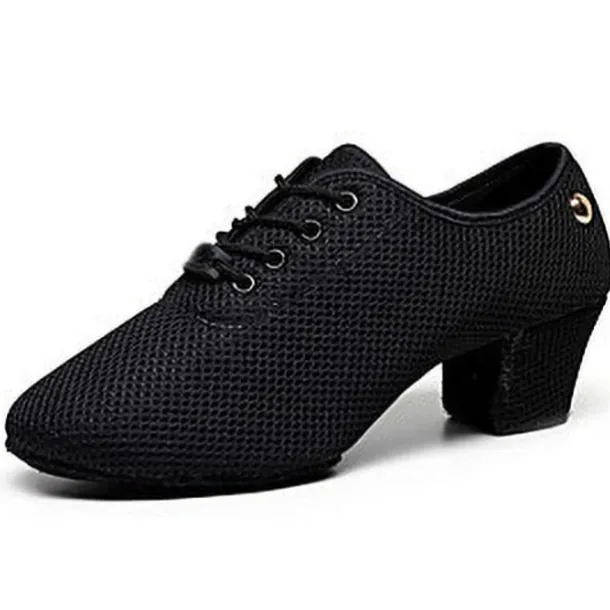 Women's Breathable Mesh Jazz Dance Shoes with Lace-Up Design and Comfortable Heeled Sole for Ballroom and Practice Sessions