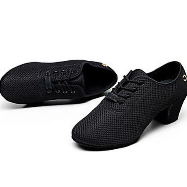 Women's Breathable Mesh Jazz Dance Shoes with Lace-Up Design and Comfortable Heeled Sole for Ballroom and Practice Sessions