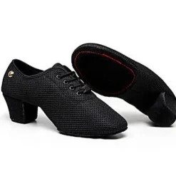 Women's Breathable Mesh Jazz Dance Shoes with Lace-Up Design and Comfortable Heeled Sole for Ballroom and Practice Sessions