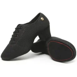Women's Breathable Mesh Jazz Dance Shoes with Lace-Up Design and Comfortable Heeled Sole for Ballroom and Practice Sessions