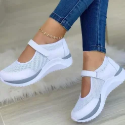 Women's Breathable Mesh Mary Jane Sneakers with Velcro Strap – Lightweight Casual Walking Shoes