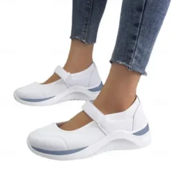 Women's Breathable Mesh Mary Jane Sneakers with Velcro Strap – Lightweight Casual Walking Shoes
