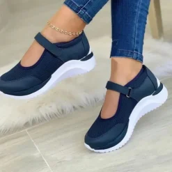 Women's Breathable Mesh Mary Jane Sneakers with Velcro Strap – Lightweight Casual Walking Shoes