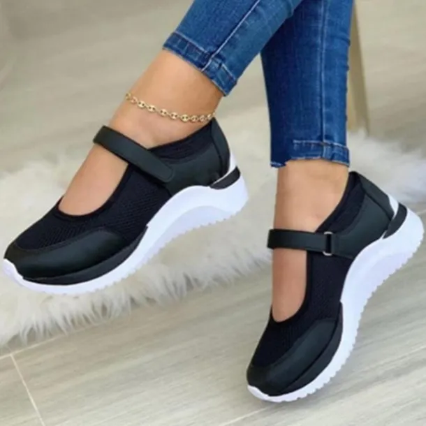 Women's Breathable Mesh Mary Jane Sneakers with Velcro Strap – Lightweight Casual Walking Shoes