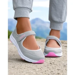 Women's Breathable Mesh Walking Shoes with Magic Tape Strap – Lightweight Athletic Flats, Great for Outdoor Fitness, Travel Hikes, Casual Errands & Active Lifestyles