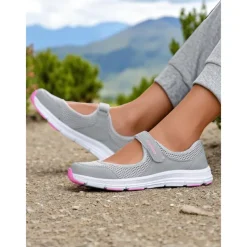 Women's Breathable Mesh Walking Shoes with Magic Tape Strap – Lightweight Athletic Flats, Great for Outdoor Fitness, Travel Hikes, Casual Errands & Active Lifestyles