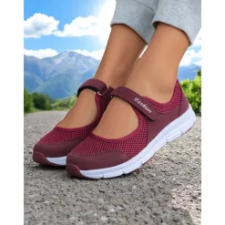 Women's Breathable Mesh Walking Shoes with Magic Tape Strap – Lightweight Athletic Flats, Great for Outdoor Fitness, Travel Hikes, Casual Errands & Active Lifestyles