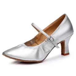 Women's Bronze Faux Leather Mary Jane Dance Shoes with Mid-Heel and Adjustable Buckle - Ideal for Ballroom and Latin Performances