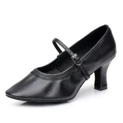 Women's Bronze Faux Leather Mary Jane Dance Shoes with Mid-Heel and Adjustable Buckle - Ideal for Ballroom and Latin Performances