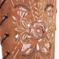 Women's Brown Embroidered Lace-Up Over-the-Knee Cowboy Boots, Western Style for Casual Outfits and Country Events
