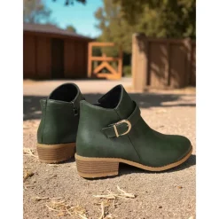 Women's Brown Faux Leather Ankle Boots – Low Heel Side Zip Buckle Booties for Fall Outings, Country Walks and Daily Wear