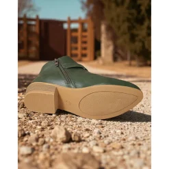 Women's Brown Faux Leather Ankle Boots – Low Heel Side Zip Buckle Booties for Fall Outings, Country Walks and Daily Wear