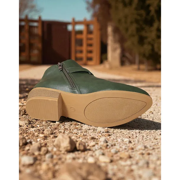 Women's Brown Faux Leather Ankle Boots – Low Heel Side Zip Buckle Booties for Fall Outings, Country Walks and Daily Wear