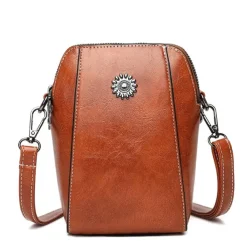 Women's Brown Faux Leather Crossbody Bag – Stylish Sunflower Design with Adjustable Strap for Daily Use, Travel & Casual Outings