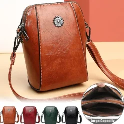 Women's Brown Faux Leather Crossbody Bag – Stylish Sunflower Design with Adjustable Strap for Daily Use, Travel & Casual Outings