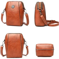 Women's Brown Faux Leather Crossbody Bag – Stylish Sunflower Design with Adjustable Strap for Daily Use, Travel & Casual Outings