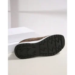 Women's Brown Faux Leather Casual Sneakers with Side Zipper – Comfortable Lace-Up Shoes for Everyday and Outdoor Wear