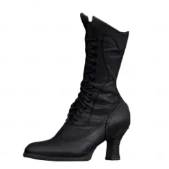 Women's Brown Faux Leather Victorian Lace-Up Boots with Low Heel - Classic and Elegant for Cosplay, Costume Parties, and Vintage-Inspired Outfits