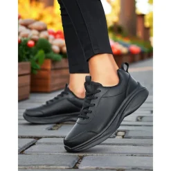 Women's Brown Faux Leather Sneakers – Comfortable Everyday Walking Shoes for Commuting, Shopping & Light Sports