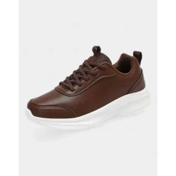 Women's Brown Faux Leather Sneakers – Comfortable Everyday Walking Shoes for Commuting, Shopping & Light Sports