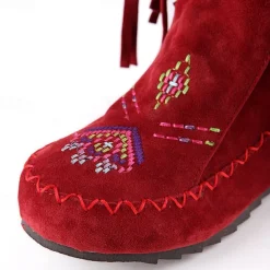 Women's Brown Fringe Knee-High Boots – Tribal Embroidered Bohemian Western Style, Perfect for Music Festivals, Rodeo Events, and Casual Outdoor Wear