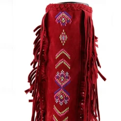 Women's Brown Fringe Knee-High Boots – Tribal Embroidered Bohemian Western Style, Perfect for Music Festivals, Rodeo Events, and Casual Outdoor Wear