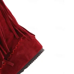 Women's Brown Fringe Knee-High Boots – Tribal Embroidered Bohemian Western Style, Perfect for Music Festivals, Rodeo Events, and Casual Outdoor Wear