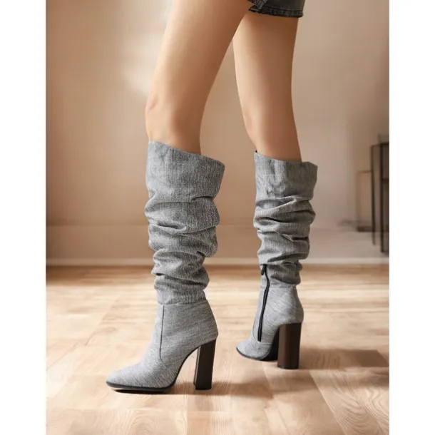 Women's Brown Over The Knee Slouchy Boots - Chunky Heel, Pointed Toe, Stylish Casual Fall and Winter Footwear