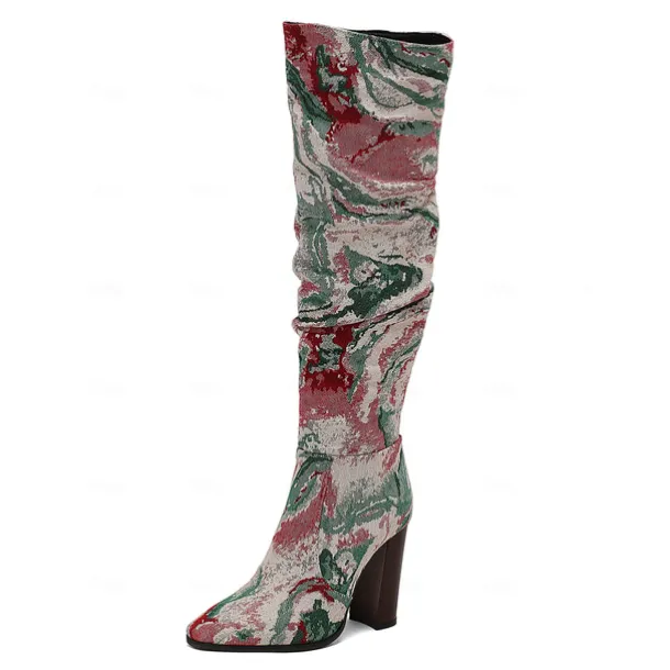 Women's Brown Over The Knee Slouchy Boots - Chunky Heel, Pointed Toe, Stylish Casual Fall and Winter Footwear