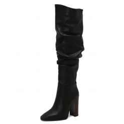 Women's Brown Over The Knee Slouchy Boots - Chunky Heel, Pointed Toe, Stylish Casual Fall and Winter Footwear